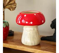 Ceramic Red & White Toadstool Planter 16cm, 6inch Mushroom Glazed Herb Plant Pot Cover Indoor Decorative