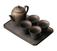 Ceramic retro exquisite pot of four cups Chinese exquisite household drinking utensils -4 cups+rectangular plate