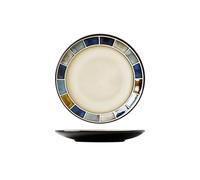 Ceramic retro kiln round dishes home fresh and exquisite personality-blue lattice