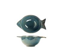 Ceramic retro-style special-shaped bowl household exquisite personalized tableware-light blue 6.7 inches