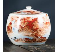 Ceramic Rice Container with Lid, Large Capacity Food Storage Jar, Household Grain Storage Tank