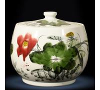 Ceramic Rice Jar - Sealed Storage Container with Lid for Kitchen, Classic Porcelain Food Storage Jar, Ideal for Grains and Pantry Organization