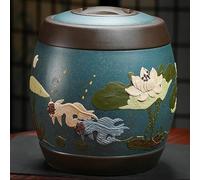Ceramic Rice Jar with Lid - Chinese Glass Dry Food Storage Container for Flour Grains & Tea - Airtight Household Dispenser Perfect for nizing Kitchen Essentials (Color: B)