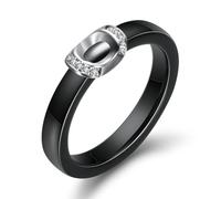 Ceramic Ring Female 4mm Black And White Concave Gold Ingot Shaped Diamond Inlaid Ring