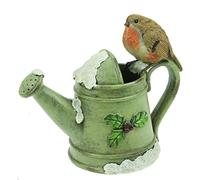 Ceramic Robin on a Watering Can Christmas Figurine