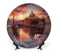 Ceramic Rome Sunset Decorative Plate for Wall Hanging 10inch Large Bone China Dinner Plates with Display Stand Porcelain Art Dish for Home Kitchen Office Wedding Gift Farmhouse Decor