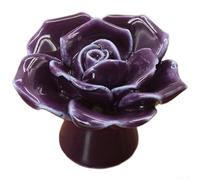 Ceramic Rose Drawer Handle, Handmade Pottery Cabinet Knob with Brass Base, Single Hole Furniture Pull for Wardrobe TV Cabinet Shoe Box, 41mm White(1008 Purple)