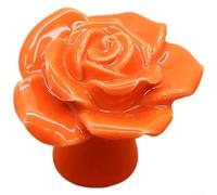 Ceramic Rose Drawer Handle, Handmade Pottery Cabinet Knob with Brass Base, Single Hole Furniture Pull for Wardrobe TV Cabinet Shoe Box, 41mm White(1008 Orange)