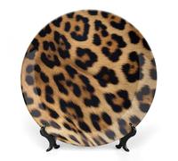 Ceramic Rough Leopard Print Decorative Plate for Wall Hanging 7inch Large Bone China Dinner Plates with Display Stand Porcelain Art Dish for Home Kitchen Office Wedding Gift Farmhouse Decor