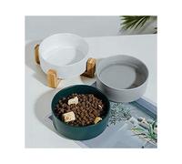 Ceramic Round Dog-Cat Bowl with Wood Stand,Durable Food Water Elevated Dish for Pet,Bowl with Stand,Food Water Bowl SetC