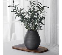 Ceramic Rustic Farmhouse Flower Vase 8.46" Vintage Pottery Boho Terracotta Round Vases for Home Decor, Living Room, Table, Shelf, Enterway, Wedding, Pampas Grass Mantel Decorative (Black)