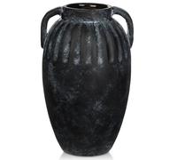 Ceramic Rustic Farmhouse Vase, 9 inch Pottery Black Flower Vase with 2 Handles for Centerpieces Pampas Grass Boho Modern Rustic Farmhouse Decor for Living Room Kitchen Countertop Dinner Table Shelves