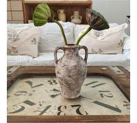 Ceramic Rustic Vase Farmhouse Clay Decorative Terracotta Home Decor Vase Vintage Pot Vases with 2 Handles No Flowers(8Inch Brown)