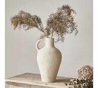 Ceramic Rustic Vase Farmhouse Decor: Beige Pitcher With Handle - Vintage Flower Terracotta Stoneware Jug - Matte Pottery Home Decor for Shelf, Mantel, Centerpiece, Table Decorations