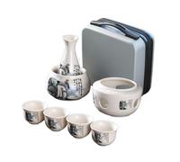 Ceramic Sake Pots 7 Set,Japanese Wine Glasses Set,1 Bottle 175ML and 4 Cups 45ML,Sake Warmer,Heating Furnace Frame,Suitable for Warming or Chilling Wine,Traditional Craft Sake Set (F-White, Gift Box)