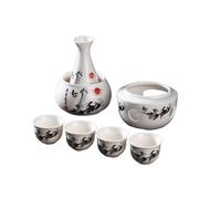 Ceramic Sake Pots 7 Set,Japanese Wine Glasses Set,1 Bottle 175ML and 4 Cups 45ML,Sake Warmer,Heating Furnace Frame,Suitable for Warming or Chilling Wine,Traditional Craft Sake Set (E-White, Ordinary)
