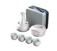 Ceramic Sake Pots 7 Set,Japanese Wine Glasses Set,1 Bottle 175ML and 4 Cups 45ML,Sake Warmer,Heating Furnace Frame,Suitable for Warming or Chilling Wine,Traditional Craft Sake Set (D-White, Gift Box)