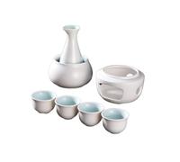 Ceramic Sake Pots 7 Set,Japanese Wine Glasses Set,1 Bottle 175ML and 4 Cups 45ML,Sake Warmer,Heating Furnace Frame,Suitable for Warming or Chilling Wine,Traditional Craft Sake Set (D-White, Ordinary)