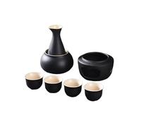 Ceramic Sake Pots 7 Set,Japanese Wine Glasses Set,1 Bottle 175ML and 4 Cups 45ML,Sake Warmer,Heating Furnace Frame,Suitable for Warming or Chilling Wine,Traditional Craft Sake Set (A-Black, Ordinary)