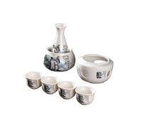 Ceramic Sake Pots 7 Set,Japanese Wine Glasses Set,1 Bottle 175ML and 4 Cups 45ML,Sake Warmer,Heating Furnace Frame,Suitable for Warming or Chilling Wine,Traditional Craft Sake Set (F-White, Ordinary)