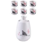 Ceramic Sake Warmer Set with Two Part Bottle for Tea Serving | Curved Lines, Smooth Painted Surface, White Finish, Easy Cleaning, for Private Gatherings and Decor