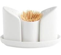 Ceramic Salt and Pepper Shaker Toothpick Holder with Tray, Set of 4