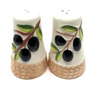 Ceramic Salt and Pepper Shakers Set Painted the Olive Branch, Elegant Design with Mediterranean Vibes, Creates a Classic and Chic look for Home Kitchens, Bistros, and Restaurants (White)