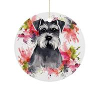 Ceramic Schnauzer Christmas Ornament 3 Inch Round Hanging Ornaments Double Sided Holiday Tree Decoration for Xmas Wreath Gift Tag Party Favor Wedding Keepsake Souvenir Home Decor