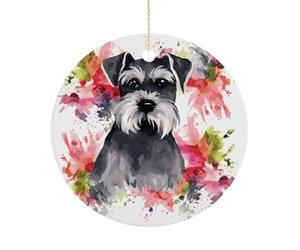 Ceramic Schnauzer Christmas Ornament 3 Inch Round Hanging Ornaments Double Sided Holiday Tree Decoration for Xmas Wreath Gift Tag Party Favor Wedding Keepsake Souvenir Home Decor