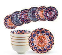 Ceramic Serving Bowls - Ceramic Rice Bowls 10 oz,Bohemian Style Pottery Bowls Set of 6,Kitchen Tableware Small Bowls for Rice, Dipping,Soup, Dessert, Snack,Fruits,Dishwasher & Microwave Safe