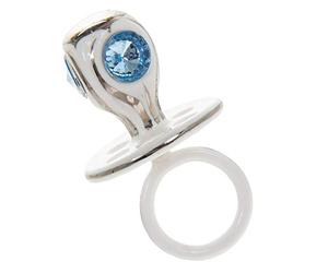 Ceramic, Silver Plated and Blue Diamante Dummy - Christening Gift