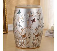 Ceramic Simple Accent Garden Stool, Glazed Household Drum Decorative Ceramic Garden Stool Classic, Chinese, Elegant, Living Room, Balcony, Patio Indoor & Outdoor Furniture Decoration (Silver