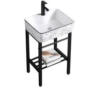 Ceramic Sink Bracket - Freestanding Utility Farmhouse Wash Basin with Faucet - Ideal for Garage, Laundry, Bathroom, and Garden