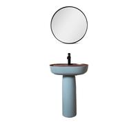 Ceramic Sink, Elegant Blue Floor Standing 2-Pieces Column Basin Vanity Vessel Sink Outdoor Courtyard Washbasin (Color : 002) (004 One Size)