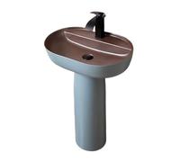 Ceramic Sink, Elegant Blue Floor Standing 2-Pieces Column Basin Vanity Vessel Sink Outdoor Courtyard Washbasin (Color : 002) (002 One Size)