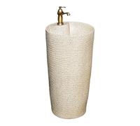 Ceramic Sink, One Piece Floor Standing Outdoor Balcony Washbasin, Copper Faucet, Pop Up Drain, Installation Kit