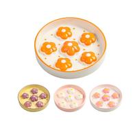 Ceramic Slow Feeder Bowl - Healthy Eating Cat Puzzle Feeder - Dishwasher Safe - 6.3''W x 1.2''H - 6 OZ - Bright Orange Flower