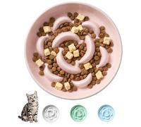 Ceramic Slow Feeder Cat Bowl, 6.3'' Wide Whisker Friendly Cat Puzzle Feeder | Slow Eating 5x, Anti Vomit Shallow Slow Eating Cat Dish for Dry and Wet Food, Microwave and Dishwasher Safe, 6.3" X 1.2"