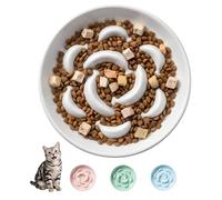 Ceramic Slow Feeder Cat Bowl, 6.3'' Wide Whisker Friendly Cat Puzzle Feeder | Slow Eating 5x, Anti Vomit Shallow Slow Eating Cat Dish for Dry and Wet Food, Microwave and Dishwasher Safe, 6.3" X 1.2"
