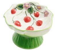 Ceramic Slow Feeder Cat Bowl, Elevated Slant Small Dog Slow Feeder, Raised Tilted Pet Dish, Wide Mouth Design Spill Proof Strawberry Embossed Craftsmanship for Both Dry and Wet Food(green)