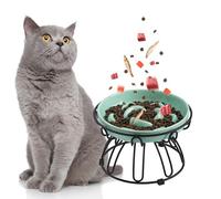 Ceramic Slow Feeder Cat Bowl - Raised Maze Dish with Anti-Slip Stand - Pastel Cat Food Plate - 7 oz (200 g)