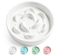 Ceramic Slow Feeder Dog Bowl, 0.8 Cups Non-Slip Slow Feeding Dish, White | Weighted Puzzle Bowl for Small Breed and Cats, Reduces Bloating and Overeating, Microwave and Dishwasher Safe, 6.3" X 1.5"