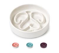 Ceramic Slow Feeder Dog Bowl, Dog Bowls 1.5 Cup Slow Feeding Bowl, Anti -Slip Pet Food Dish for Small and Medium Breed, Puzzle Dog Food Bowl for Fast Eater（White）