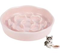 Ceramic Slow Feeder Dog Bowl - Heavy Weighted Pink Bloom Food Dish for Small to Medium Dogs - Non-Slip, Microwave & Dishwasher Safe Pottery Maze to Prevent Bloat & Fast Eating