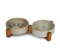 Ceramic Slow Feeder Dog Bowl Set with Stand, Cute Paw Slow Feeding Food Bowl and Water Bowl for Medium Breed, 6.3" Ceramic Non Slip Dog Dishes, Grey