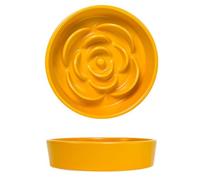 Ceramic Slow Feeder Dog Bowls - Petal Shape Modern Dog Food Dish,Puzzle Maze Bowl Slow Down Eating,Anti-Gulping,Dishwasher & Microwave Safe(Yellow,L)