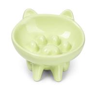 Ceramic Slow Feeding Bowl, Centered PAW Design, Elevated, Stylish Design for Fast Eaters, Slows Down Feeding, Green, Non Slip PET Feeder, Medium Sized, Small Dogs, Medium Dogs, All Cats