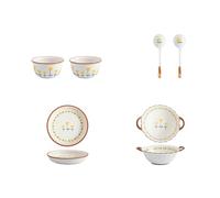 Ceramic small fresh underglaze color dishes home thickened anti-ironing tableware-"set of 6 for 2 people" a