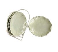 Ceramic Snack Plates Set with Rack, Lotus Leaf Plate Design, Small Dessert Plates, Appetizer Plates Set, Fruit Plates Mini Serving Dishes, Side Dish Plates, Porcelain Tableware Gift Set (Sage Green)