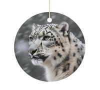 Ceramic Snow Leopard Christmas Ornament 3 Inch Round Hanging Ornaments Double Sided Holiday Tree Decoration for Xmas Wreath Gift Tag Party Favor Wedding Keepsake Souvenir Home Decor
